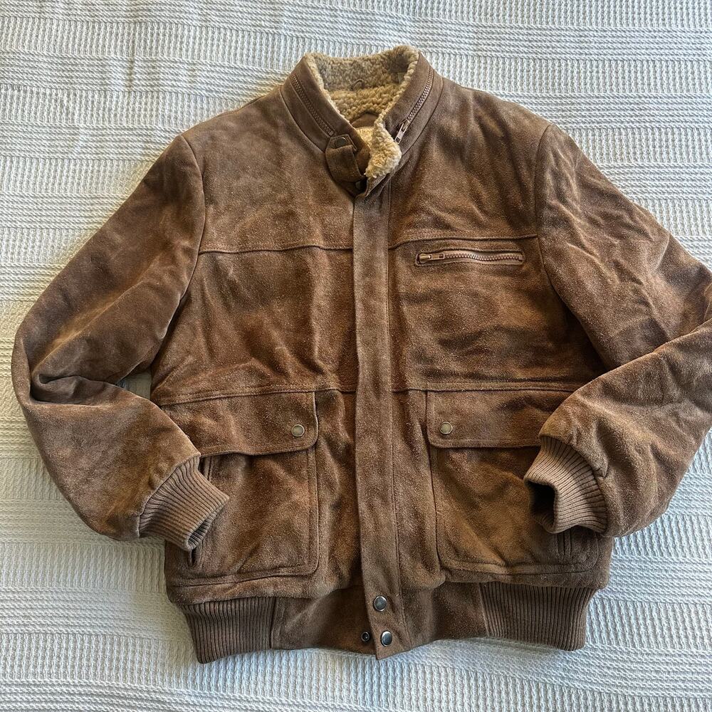 Anthony Foxx Brown Shearling Lined Leather Bomber Jacket Vintage Women’s L